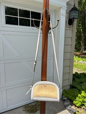 KATE SPADE Reiley Straw Dome Satchel Crossbody Off White Leather Braided Trim